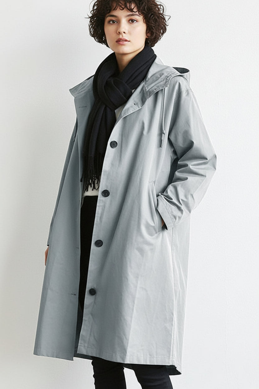 Dame Vandtæt Regn Trench Coat med Hætte