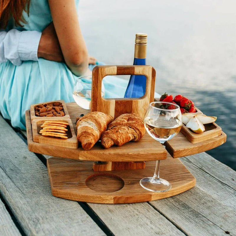 WineNest Portable Wooden Picnic Table for Wine