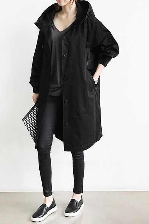 Dame Vandtæt Regn Trench Coat med Hætte
