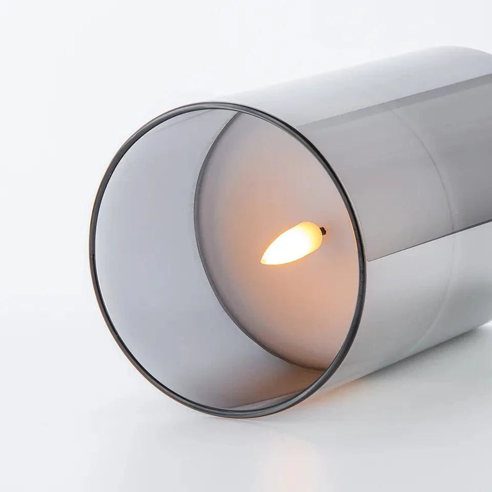 VALDEMAR - LED-lyssæt – gråt glas, flimrende lys, 3 dele