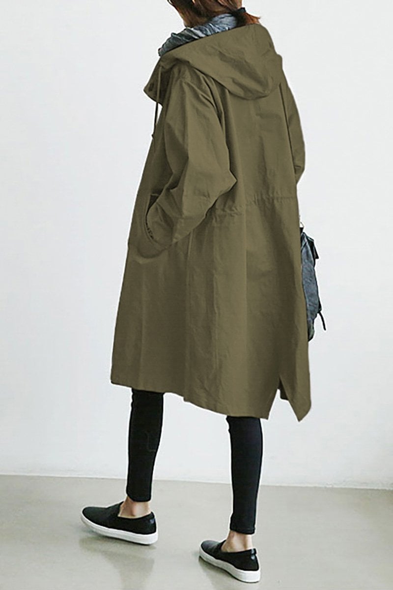 Dame Vandtæt Regn Trench Coat med Hætte