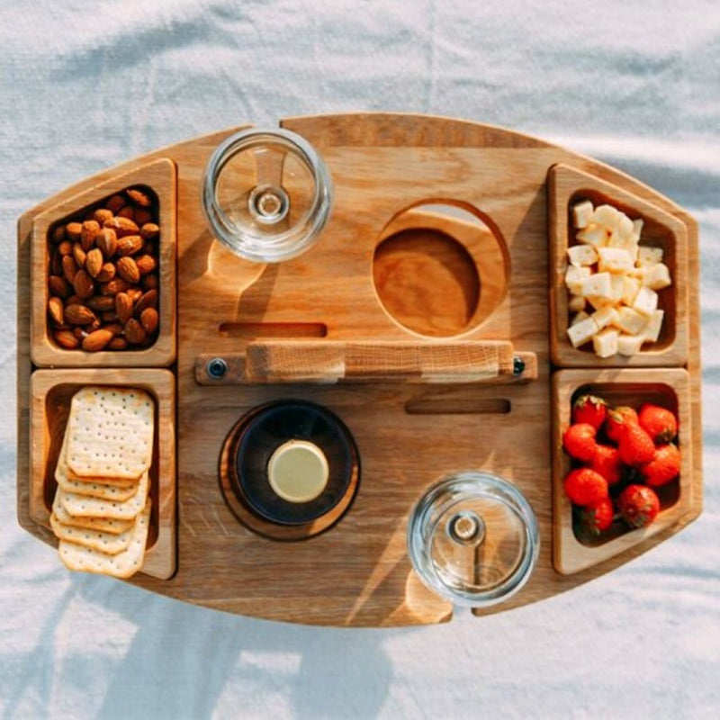 WineNest Portable Wooden Picnic Table for Wine