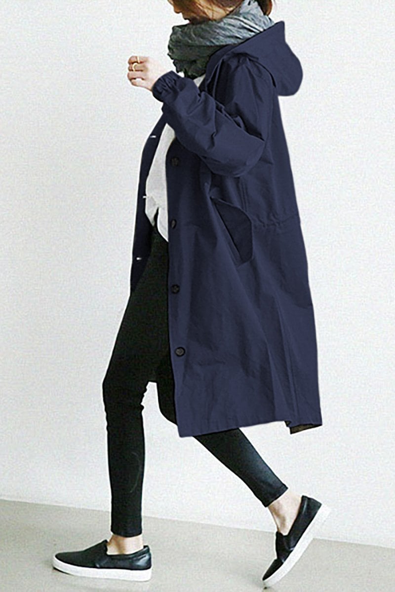 Dame Vandtæt Regn Trench Coat med Hætte
