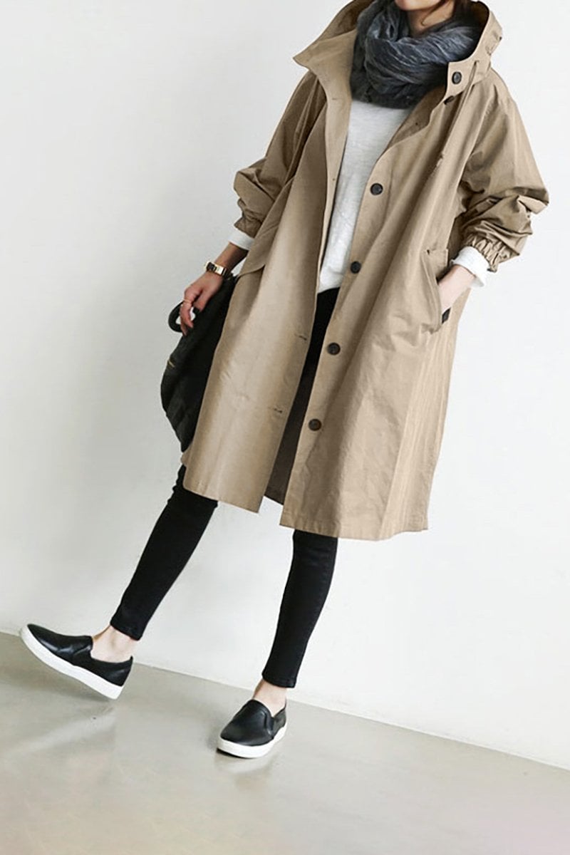Dame Vandtæt Regn Trench Coat med Hætte