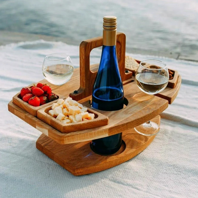 WineNest Portable Wooden Picnic Table for Wine
