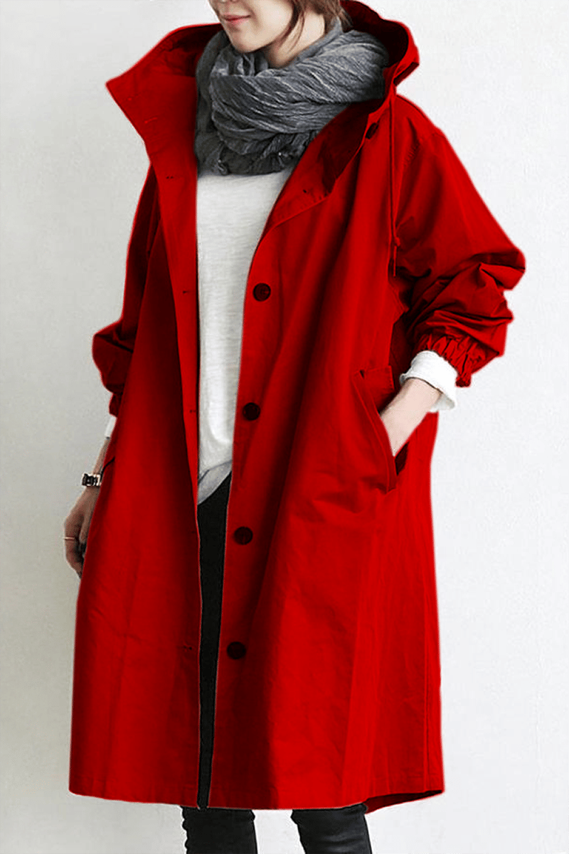 Dame Vandtæt Regn Trench Coat med Hætte