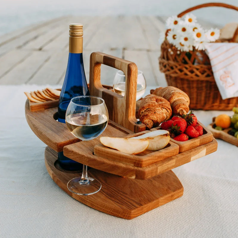 WineNest Portable Wooden Picnic Table for Wine