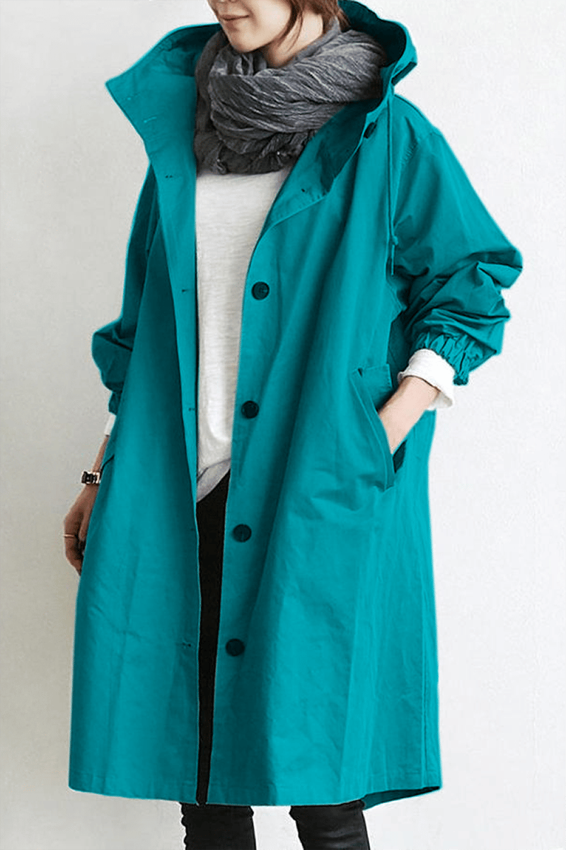 Dame Vandtæt Regn Trench Coat med Hætte