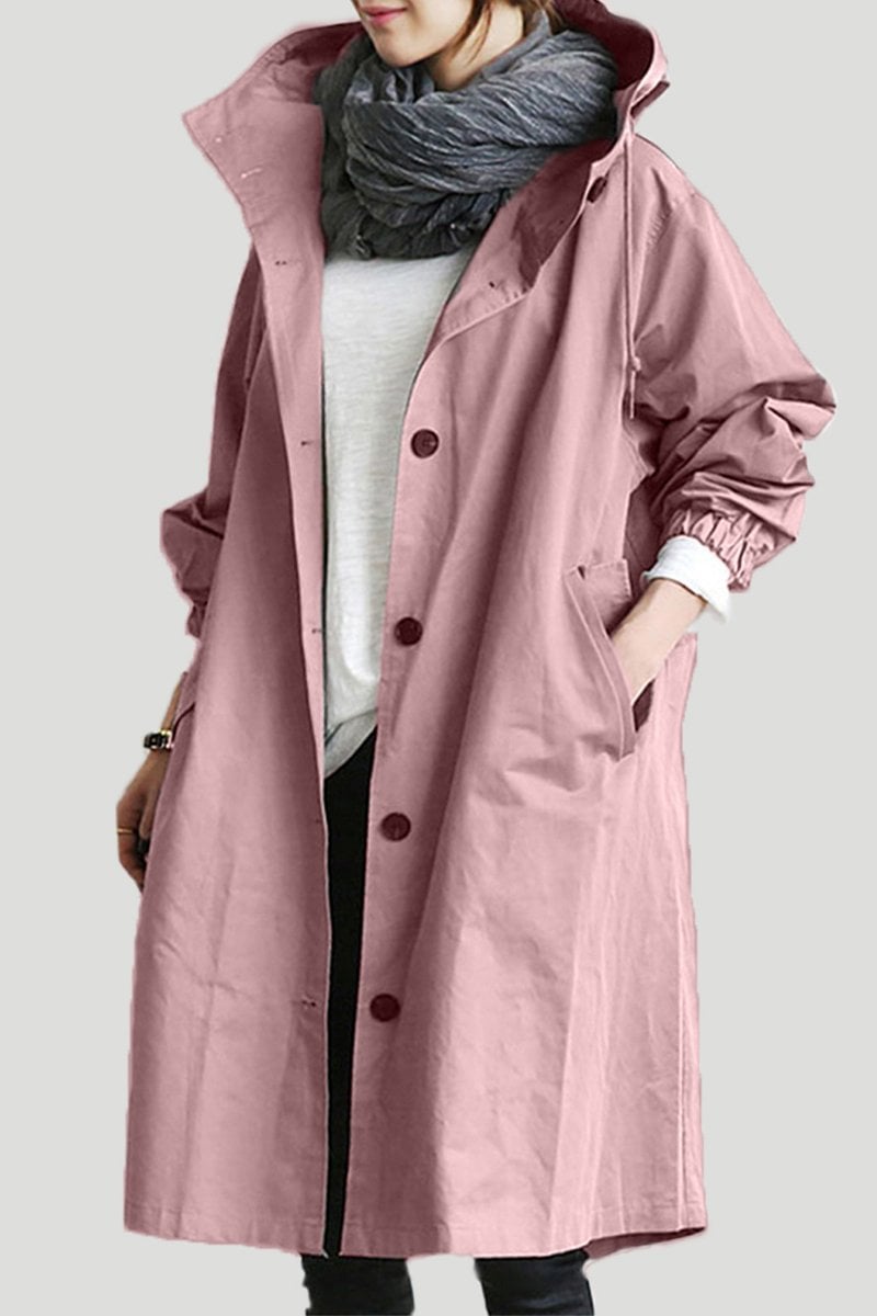 Dame Vandtæt Regn Trench Coat med Hætte