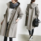Dame Vandtæt Regn Trench Coat med Hætte