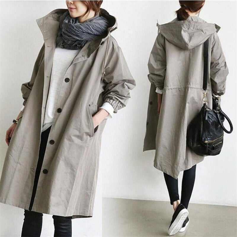 Dame Vandtæt Regn Trench Coat med Hætte