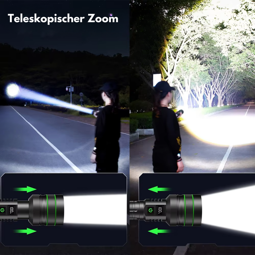 Fakkel med zoomfunktion - 3 KM rækkevidde - Ekstremt lysstærk