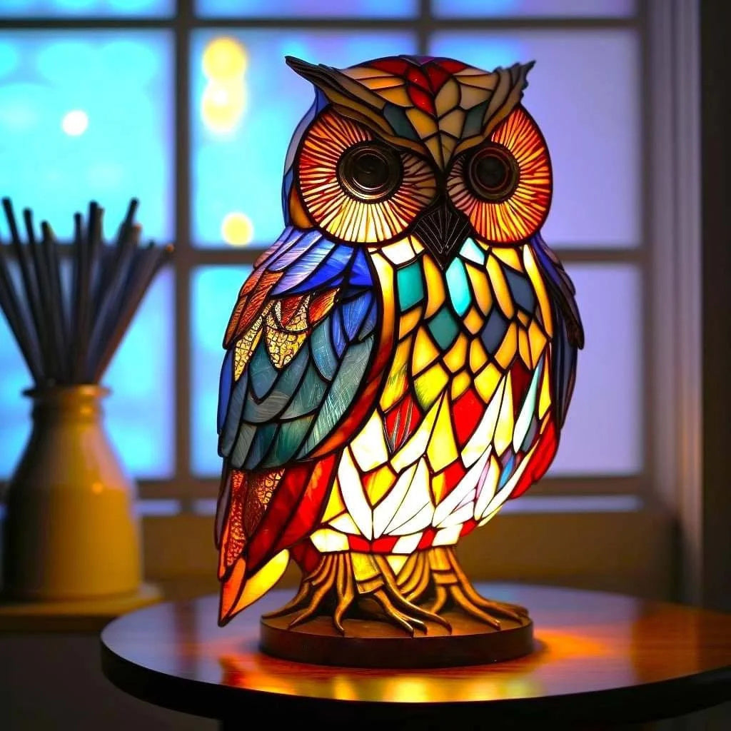 RIKKY - Lampe i farvet glas med dyrelivsdesign