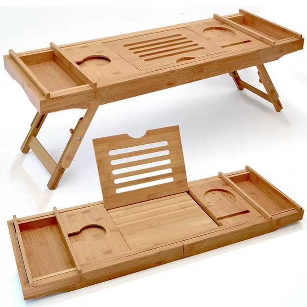 Fleksibel Udvidelig Bambus Badeværelses Caddy Tray