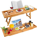 Fleksibel Udvidelig Bambus Badeværelses Caddy Tray