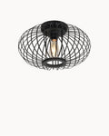 THORA - Loftlampe i metal – sort/guld, rund Ø30 cm