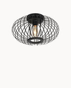THORA - Loftlampe i metal – sort/guld, rund Ø30 cm