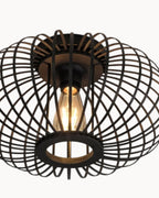 THORA - Loftlampe i metal – sort/guld, rund Ø30 cm