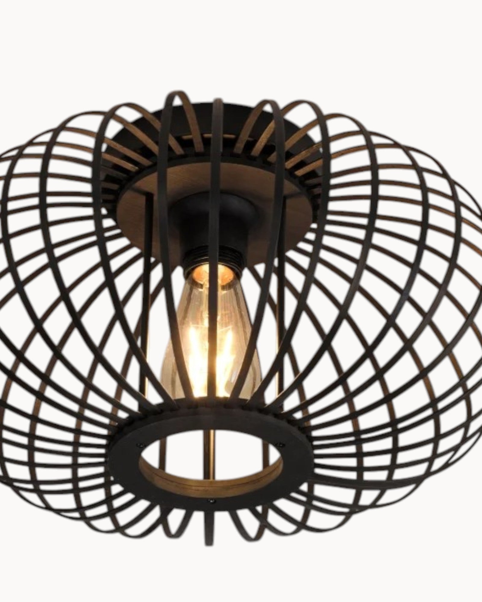 THORA - Loftlampe i metal – sort/guld, rund Ø30 cm
