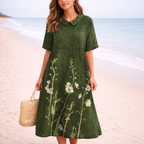 Sommer midi kjole til damer med V-hals og blomsteragtigt casual design