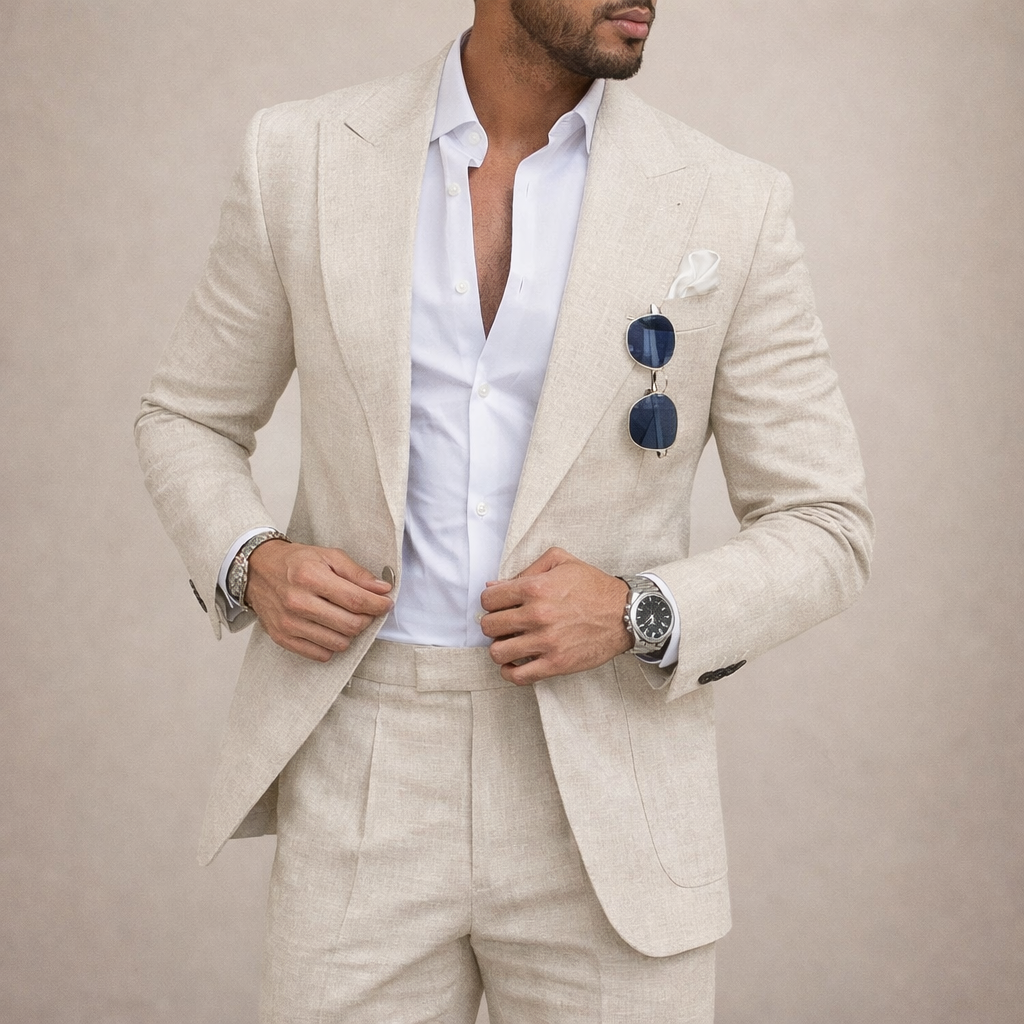 Elegant 2-Delt Linnen Bryllupssuit til Herrer - Perfekt til Strandfester