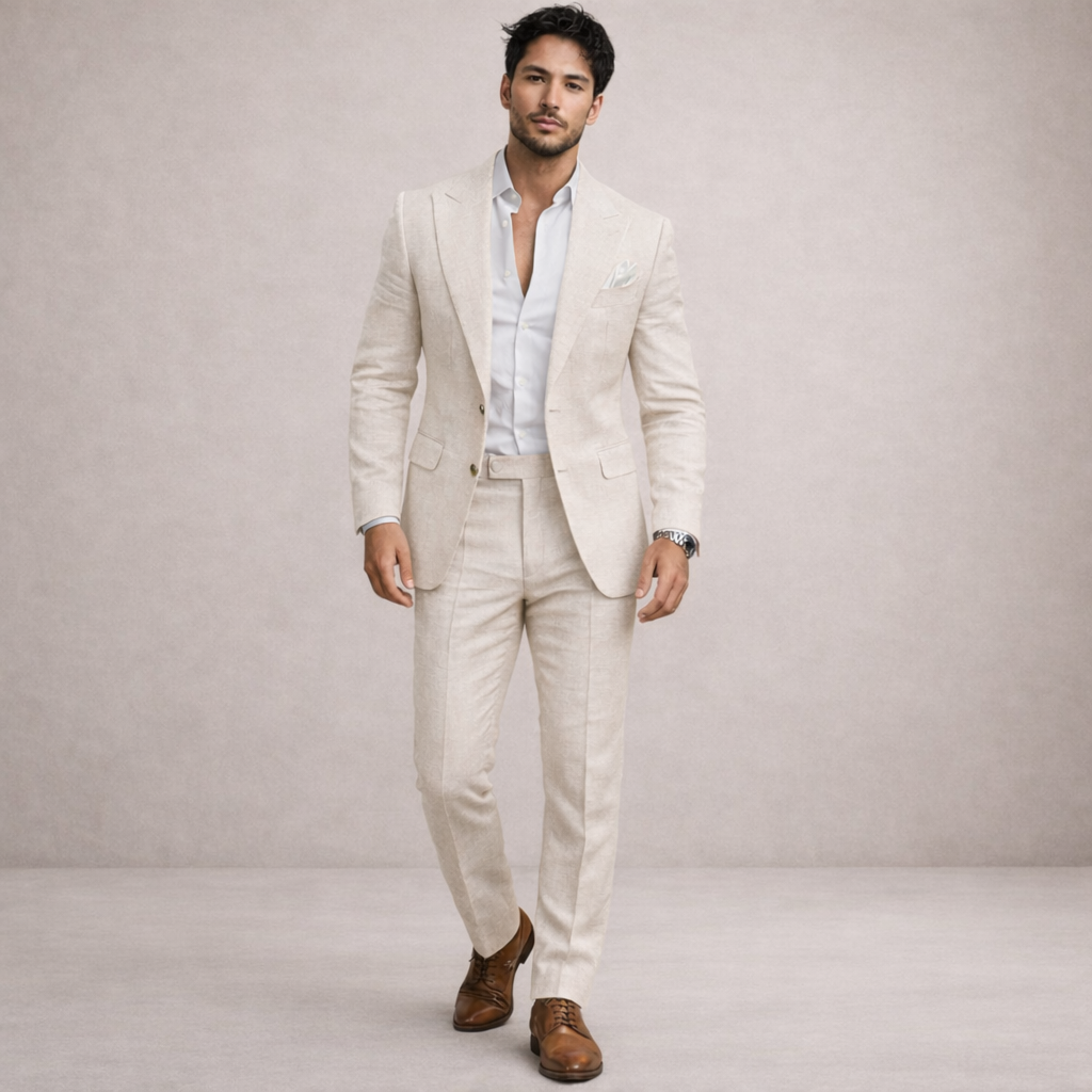 Elegant 2-Delt Linnen Bryllupssuit til Herrer - Perfekt til Strandfester