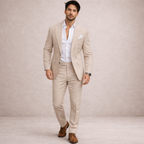 Elegant 2-Delt Linnen Bryllupssuit til Herrer - Perfekt til Strandfester