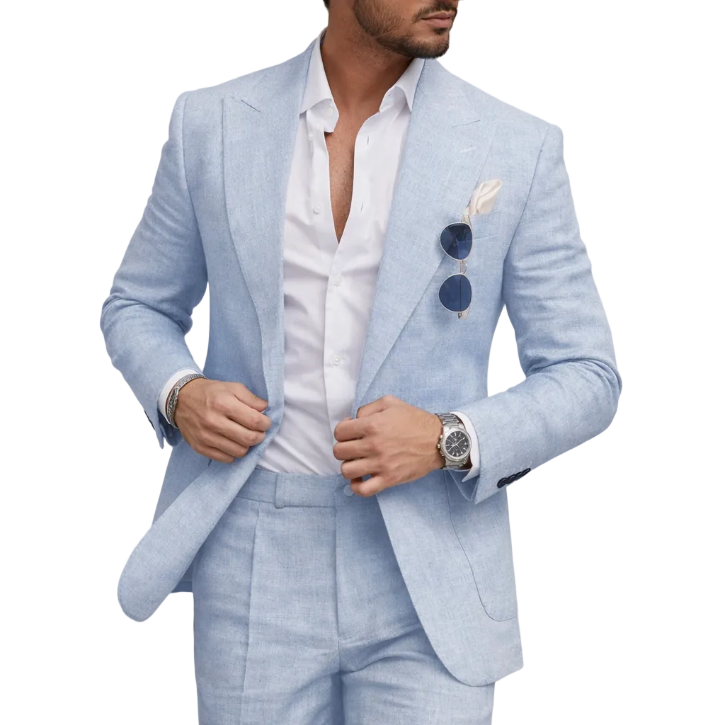 Elegant 2-Delt Linnen Bryllupssuit til Herrer - Perfekt til Strandfester