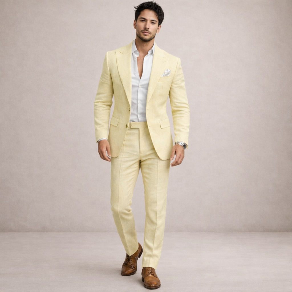 Elegant 2-Delt Linnen Bryllupssuit til Herrer - Perfekt til Strandfester
