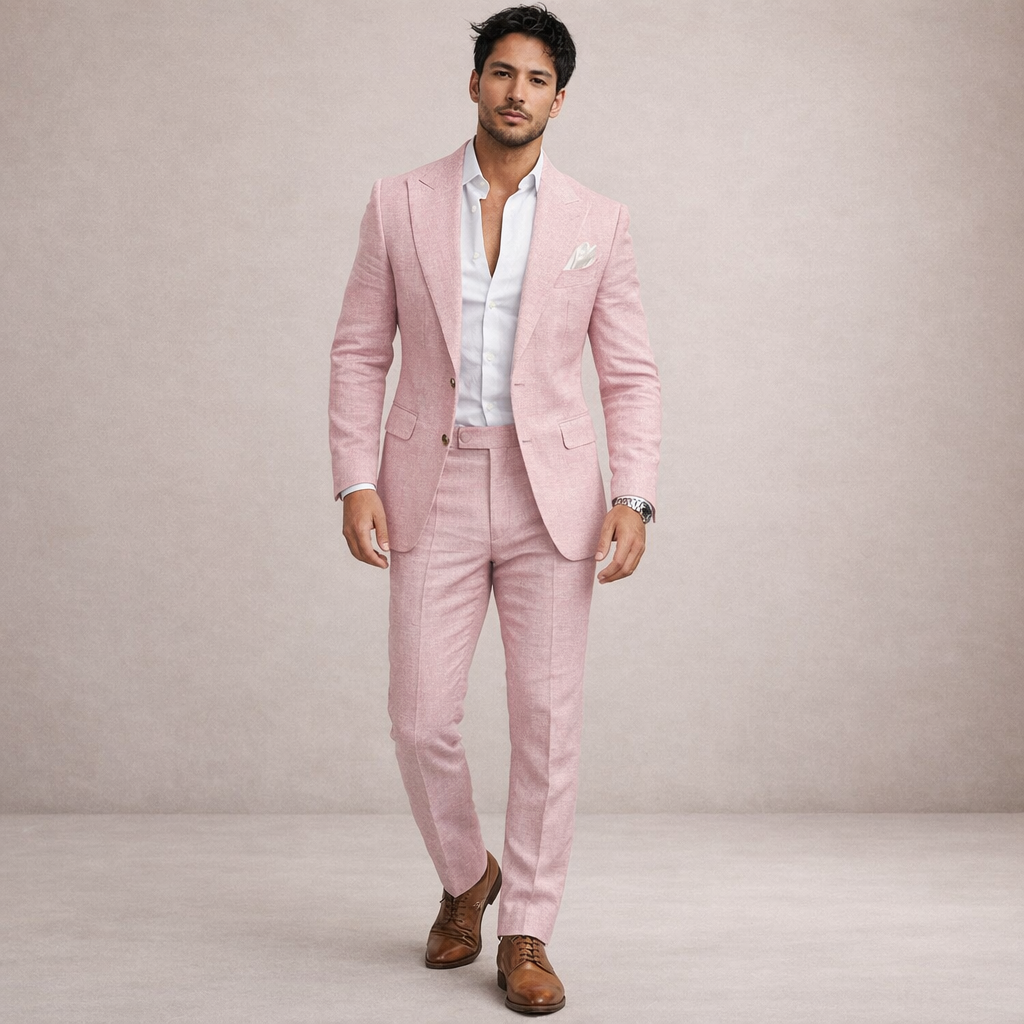 Elegant 2-Delt Linnen Bryllupssuit til Herrer - Perfekt til Strandfester