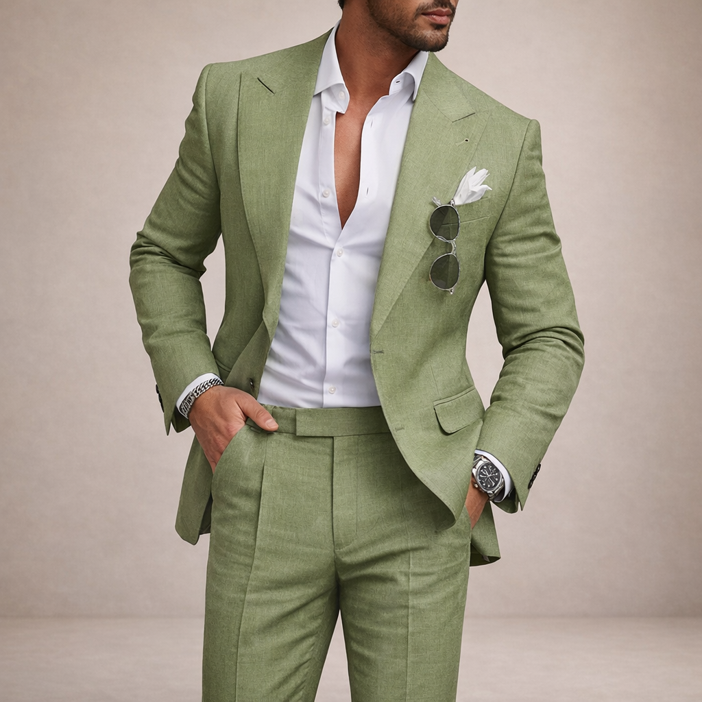 Elegant 2-Delt Linnen Bryllupssuit til Herrer - Perfekt til Strandfester