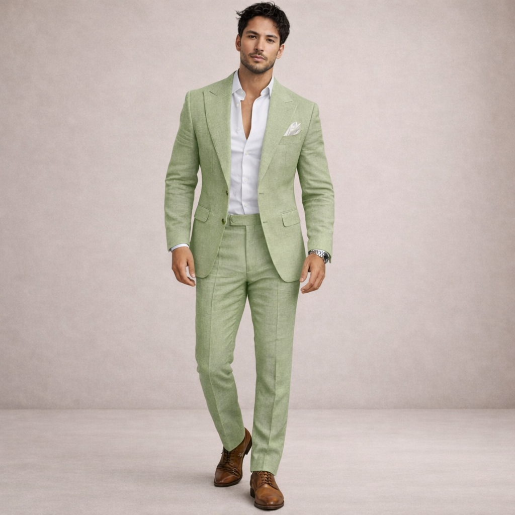 Elegant 2-Delt Linnen Bryllupssuit til Herrer - Perfekt til Strandfester