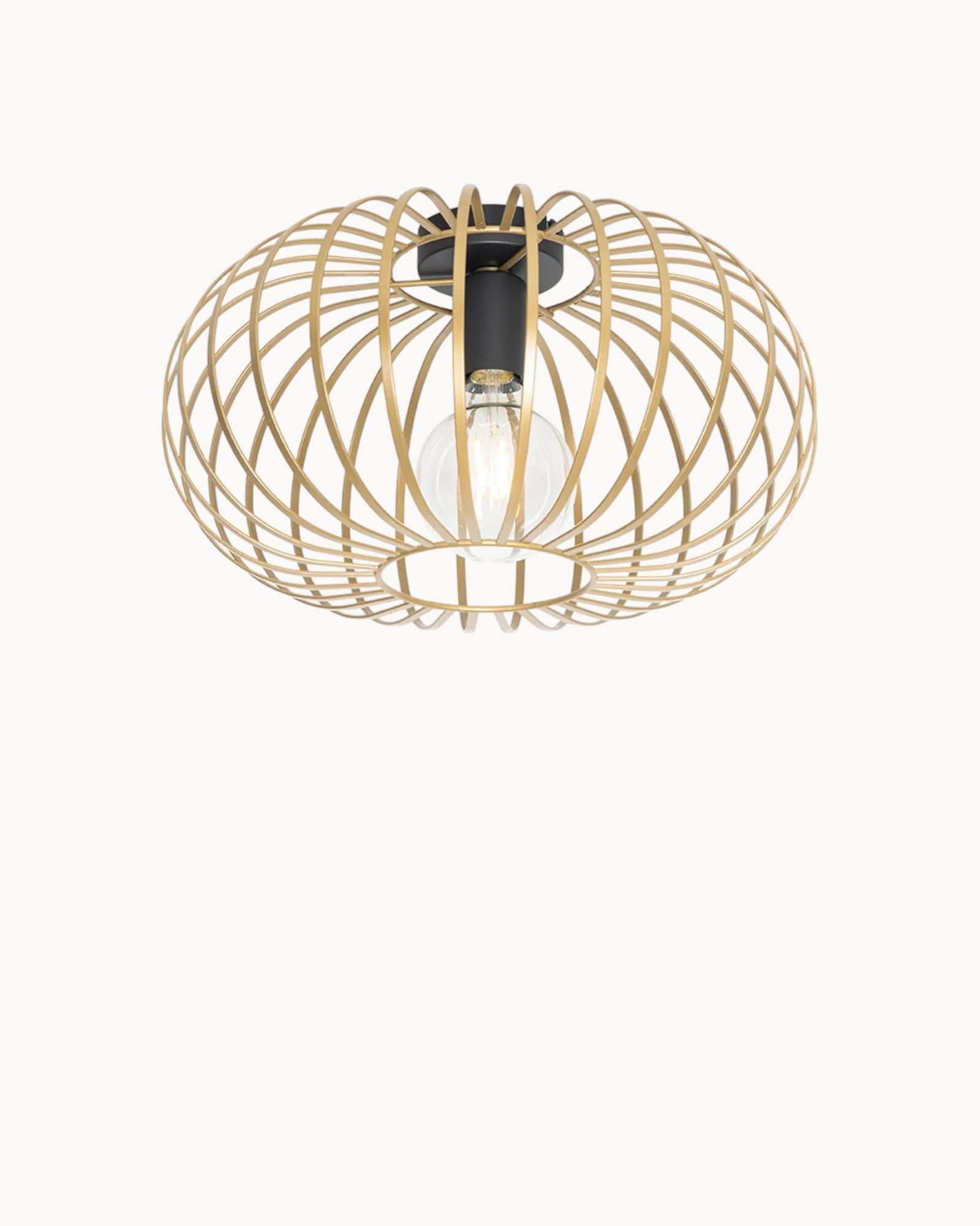 THORA - Loftlampe i metal – sort/guld, rund Ø30 cm
