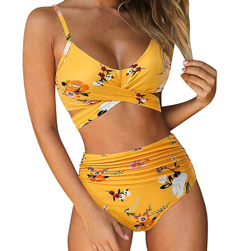 Belle High Waisted, Farverig Damebikini