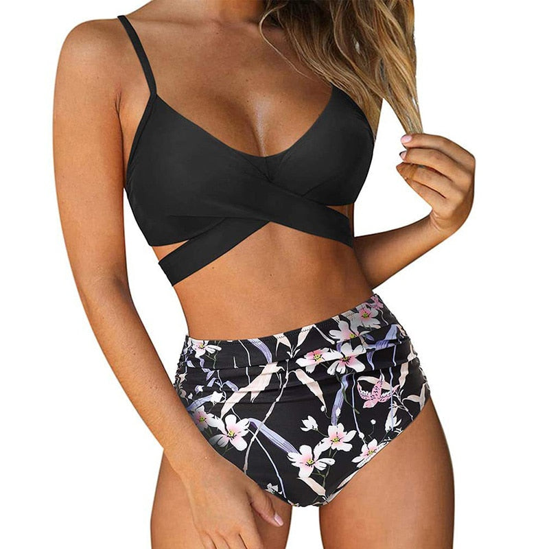 Belle High Waisted, Farverig Damebikini