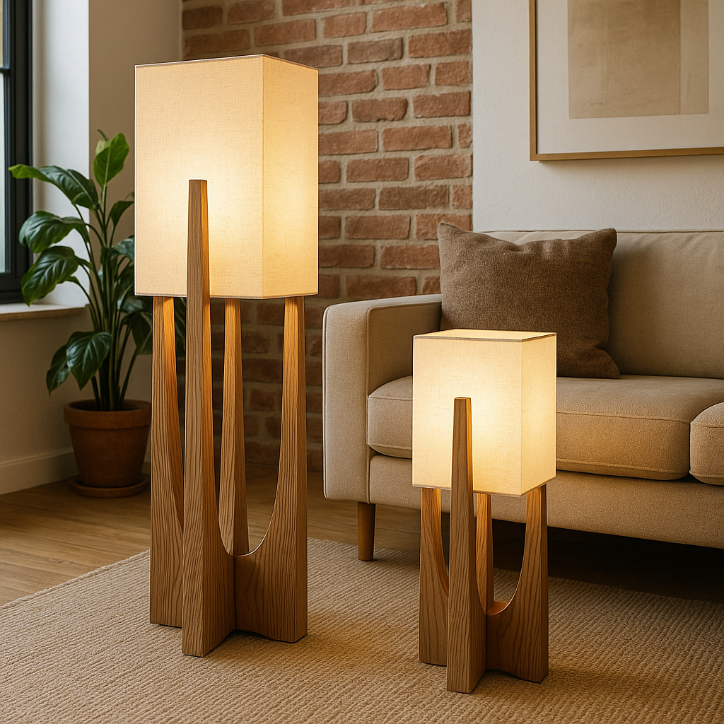 TINDRA - Stående lampe med træfod – japansk design
