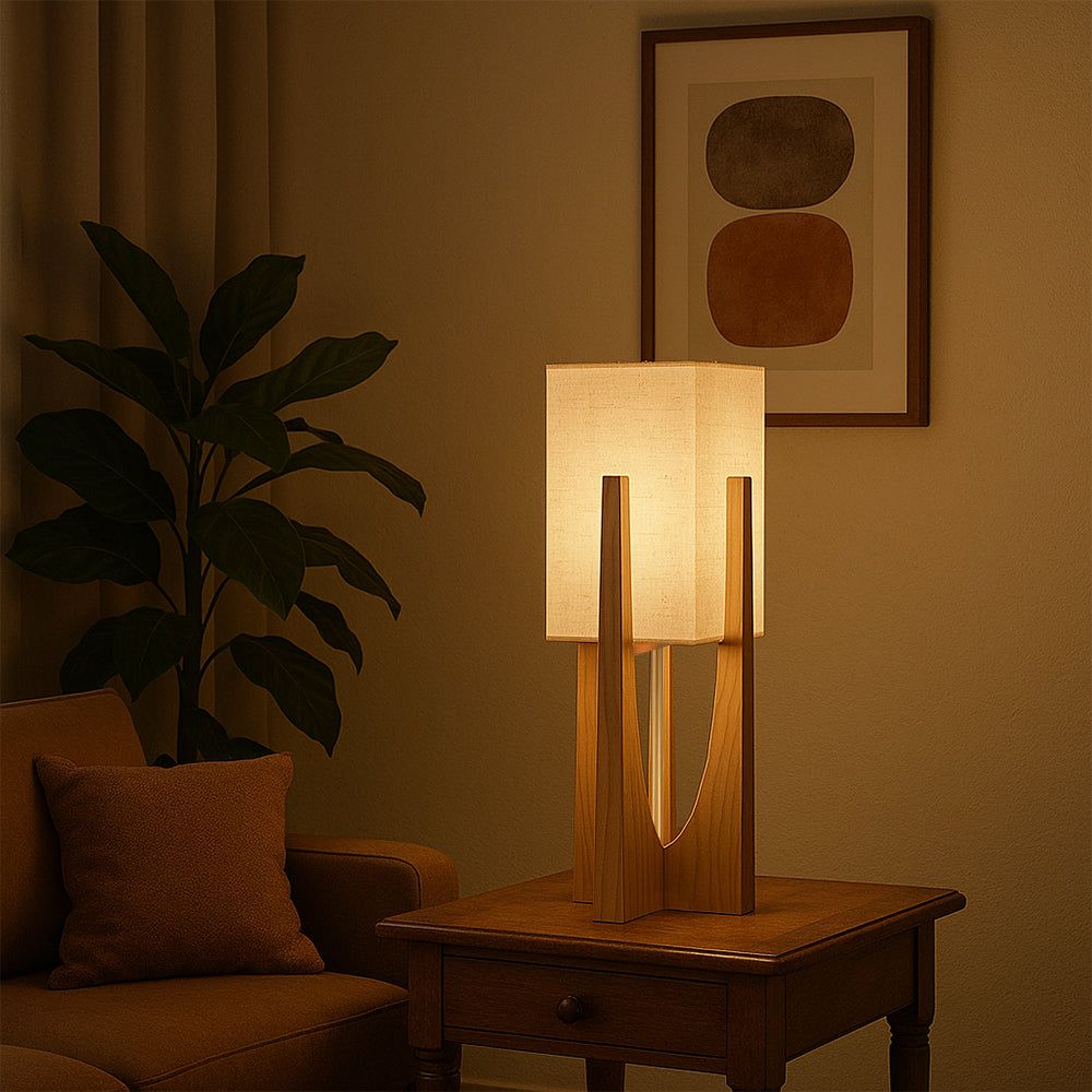 TINDRA - Stående lampe med træfod – japansk design