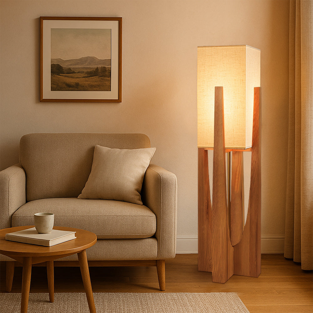 TINDRA - Stående lampe med træfod – japansk design