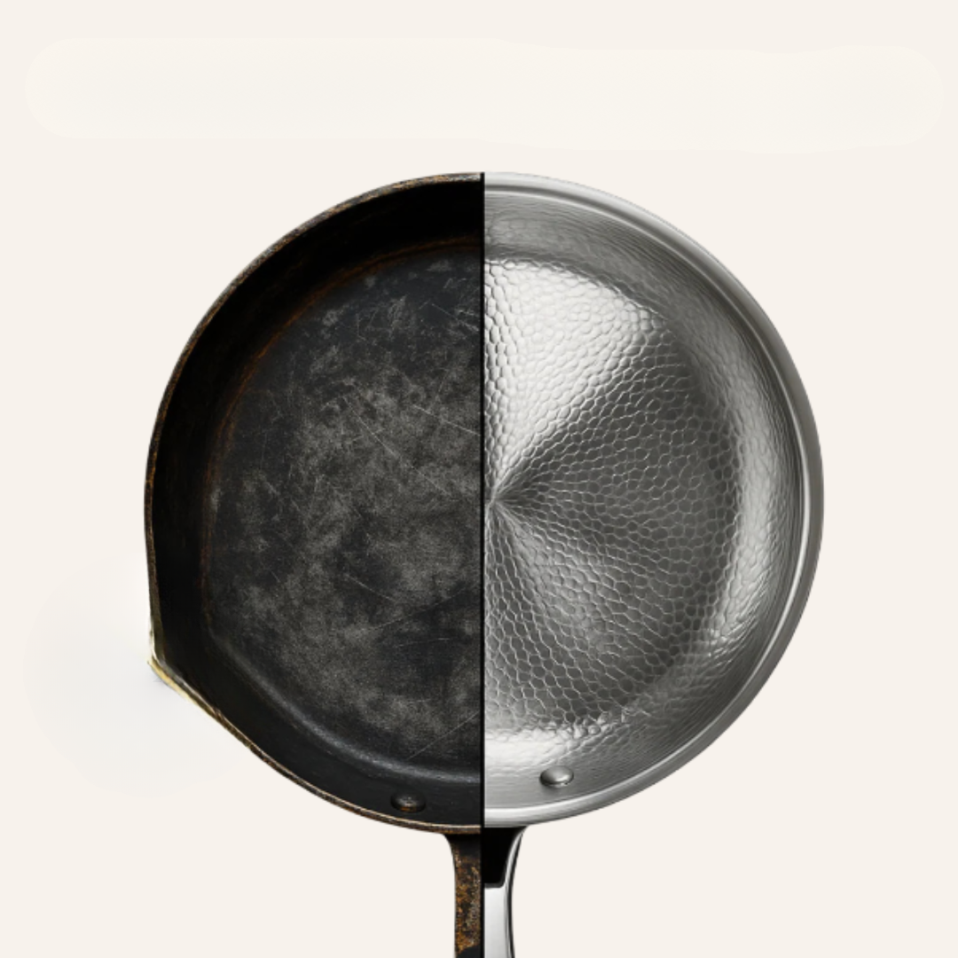 Holdbare titanium induktionskøkkenredskaber med hammered finish – stilfulde metaliske sølvredskaber