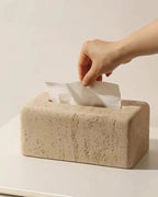 FREDERIK - Marmor servietæske – travertin, stenfarvet, 22 cm