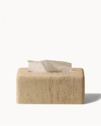 FREDERIK - Marmor servietæske – travertin, stenfarvet, 22 cm