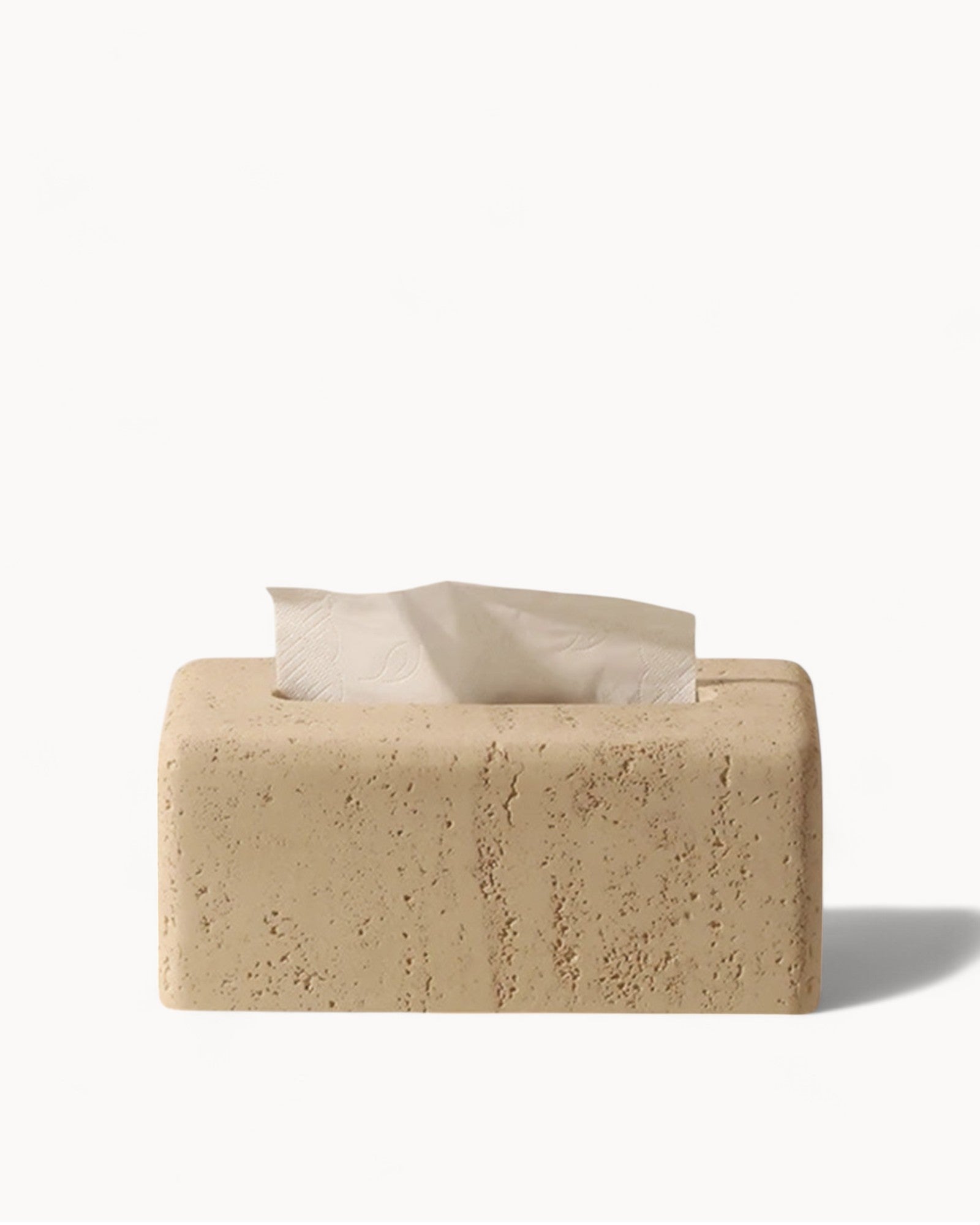 FREDERIK - Marmor servietæske – travertin, stenfarvet, 22 cm