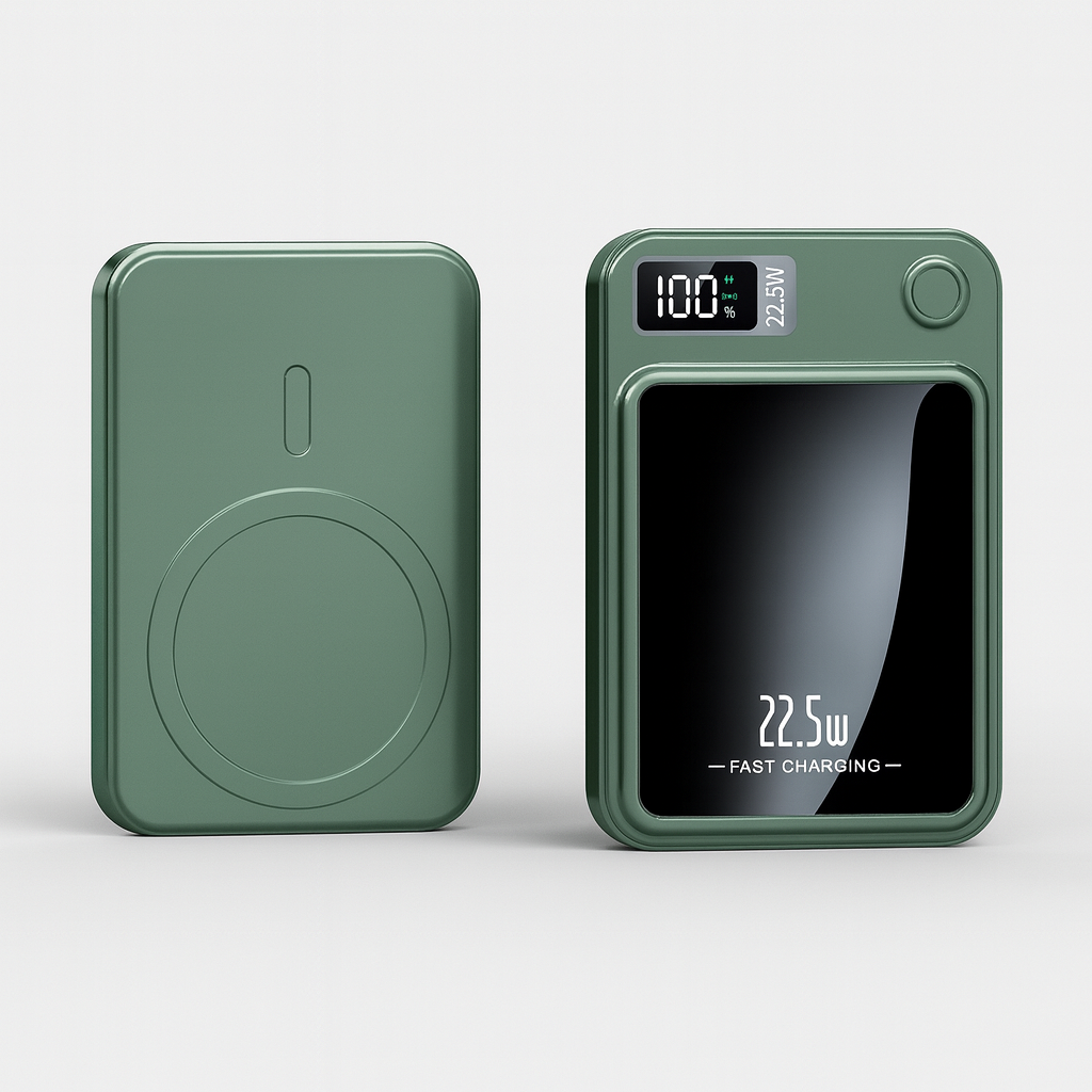 20000mAh Bærbar Powerbank med 22,5W Hurtig Opladning og Trådløs Strøm – Slank og Transportabel