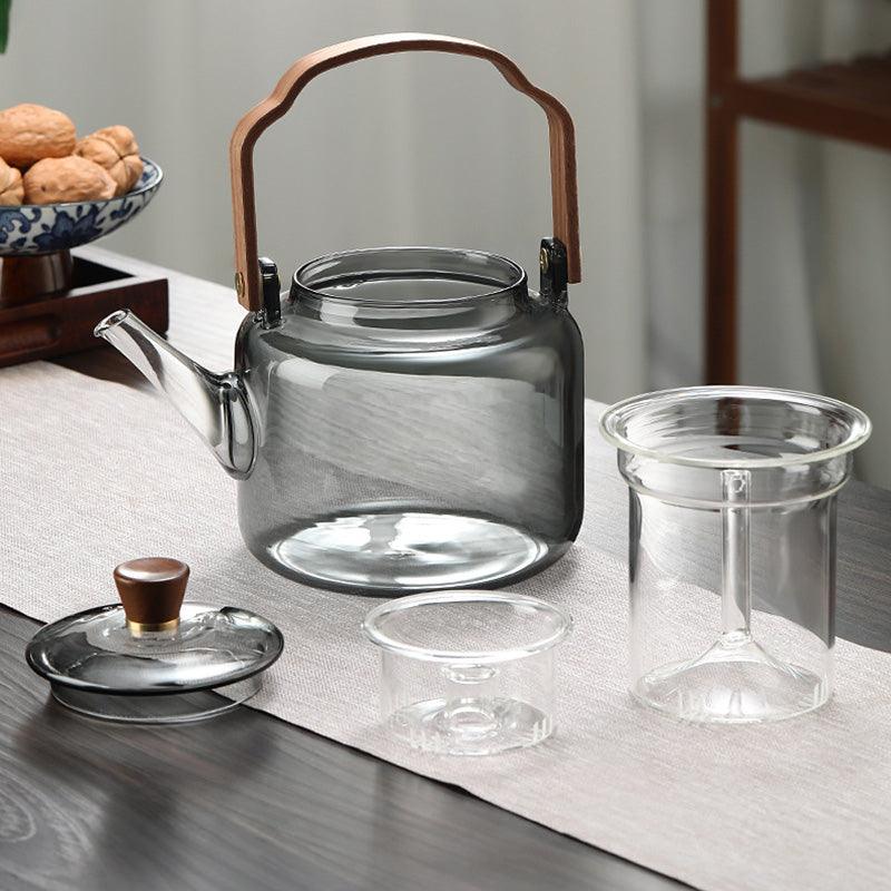 Elegant Glaskande med Trælåg og Filter – 1,2 Liter i Røget Glas