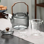 Elegant Glaskande med Trælåg og Filter – 1,2 Liter i Røget Glas