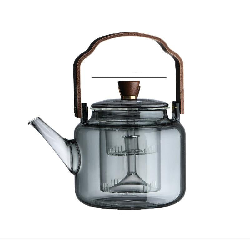 Elegant Glaskande med Trælåg og Filter – 1,2 Liter i Røget Glas