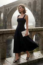 Elegant A-Line Midi Kjole - Kvinders Square Neck Uden Ærmer Stil
