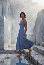 Elegant A-Line Midi Kjole - Kvinders Square Neck Uden Ærmer Stil