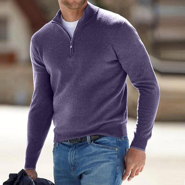 V-hals sweater med lynlås til herrer - Hugo Merino Uld