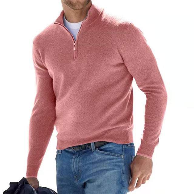 V-hals sweater med lynlås til herrer - Hugo Merino Uld